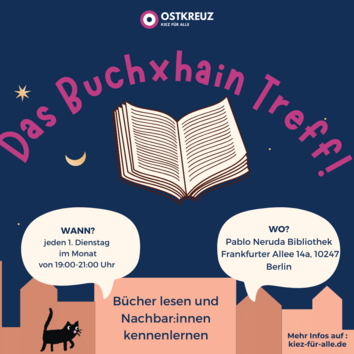 Flyer zum Literaturclub Ostkreuz: BuchXhainTreff